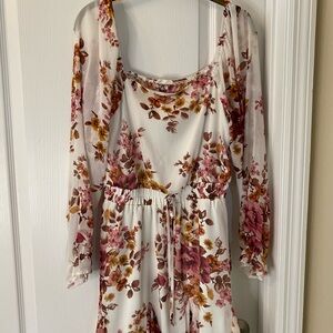 Altar'd State Floral Long Sleeve Dress - Cream and Pink